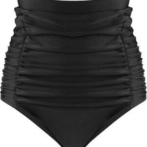 RELLECIGA High Waisted Bikini Bottom Tummy Control Full Coverage Large Black